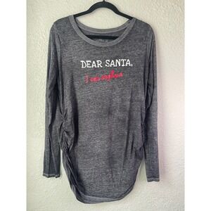 Motherhood Maternity Top Dear Santa Long Sleeve Gray Ruched‎ L